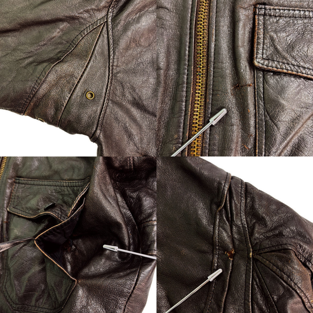 BRONCO MFG. レザージャケット ミリタリー ブラウン メンズ L 中古 古着 Y9160