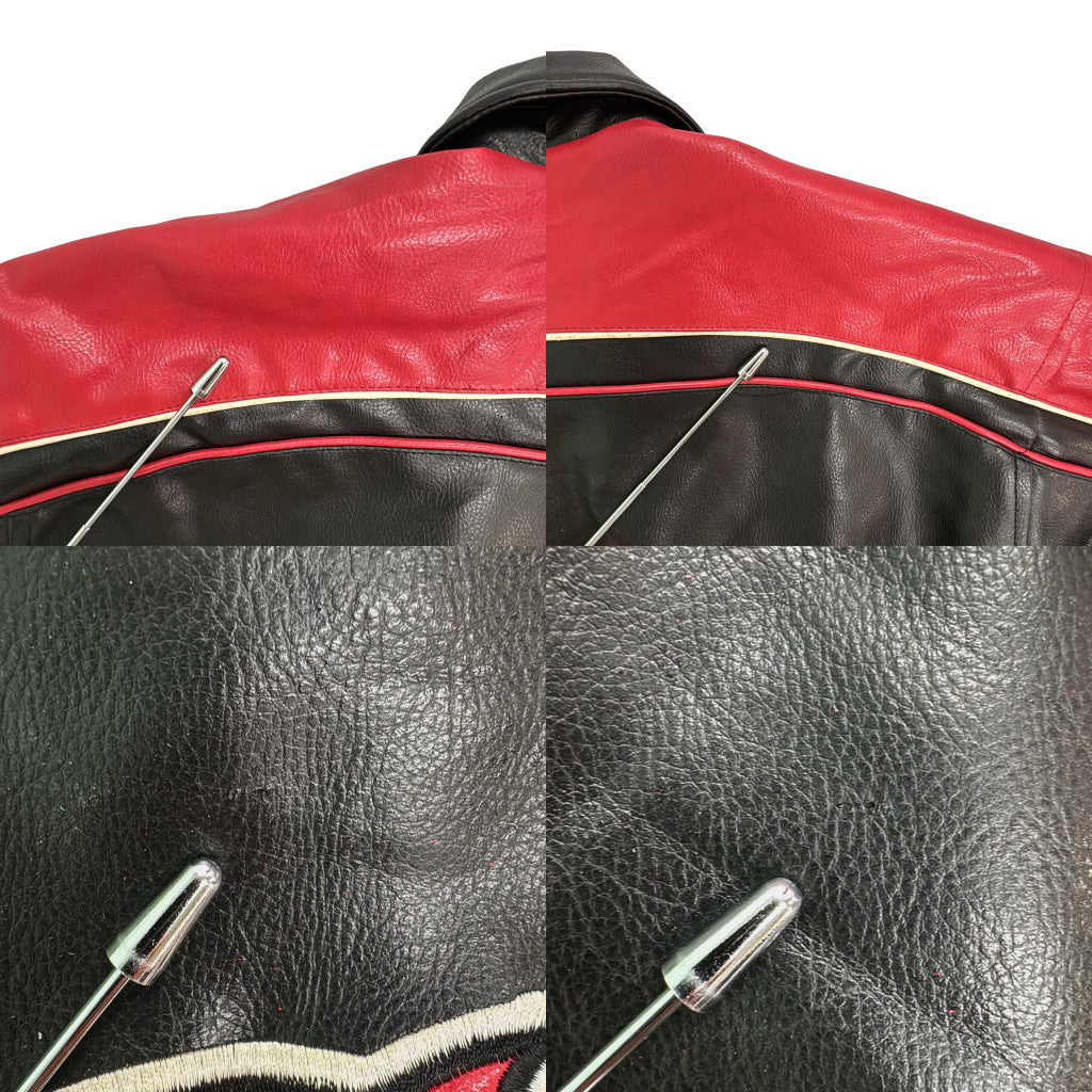 フェイクレザー スタジアムジャケット NHL ニュージャージー・デビルス プロチーム ホッケー ブラック メンズ XL 中古 古着 Y9209