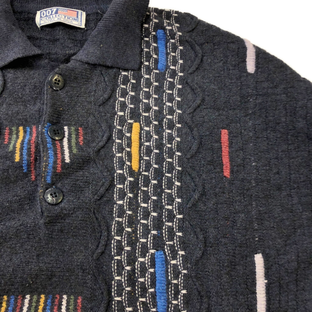 007 COLLECTION half button 3D Knit Sweater