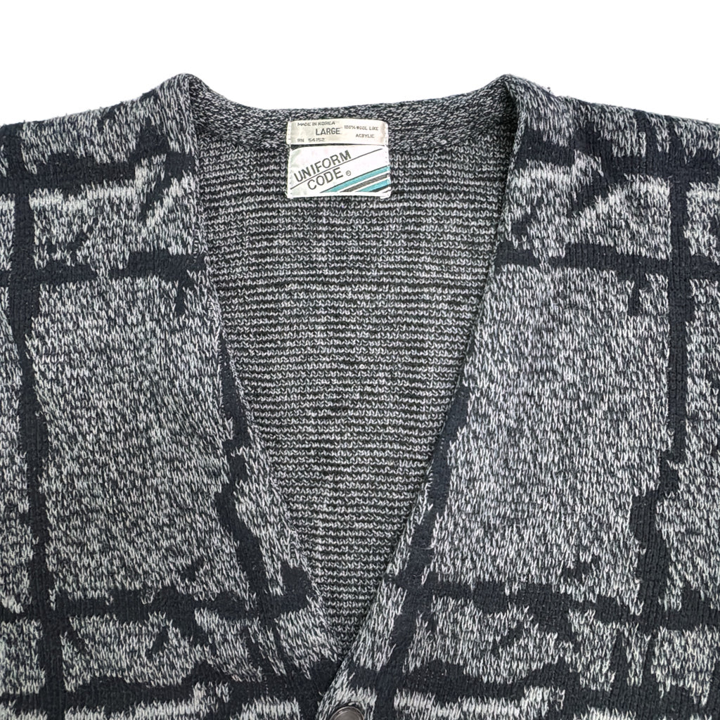 90s UNIFORM CODE Patterned Cardigan