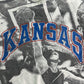 80年代 USA製 オールオーバープリント スウェット KANSAS カンザス バスケ カレッジ ホワイト メンズ M相当 中古 古着 Y8405