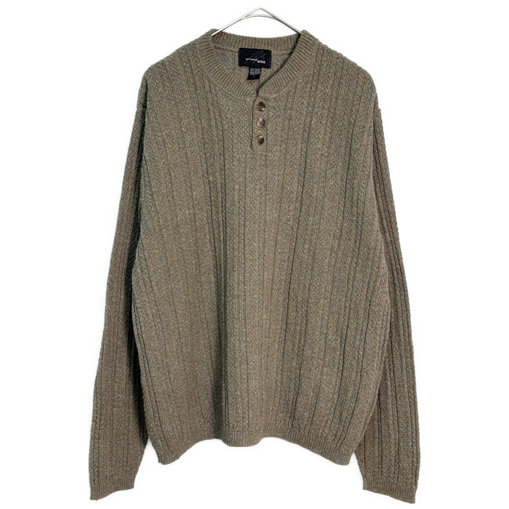 90年代 USA製 Studio Bill Blass ヘンリーネック セーター グレー メンズ L 中古 古着 Y8673