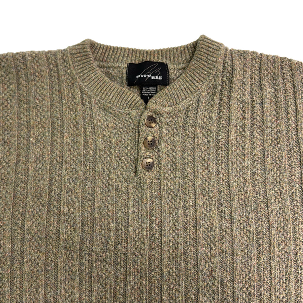 90年代 USA製 Studio Bill Blass ヘンリーネック セーター グレー メンズ L 中古 古着 Y8673