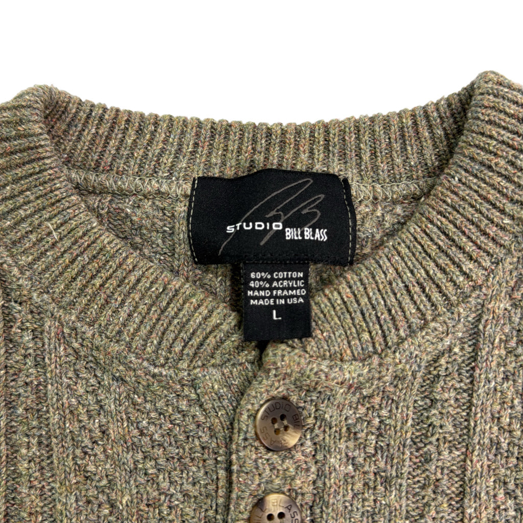 90年代 USA製 Studio Bill Blass ヘンリーネック セーター グレー メンズ L 中古 古着 Y8673