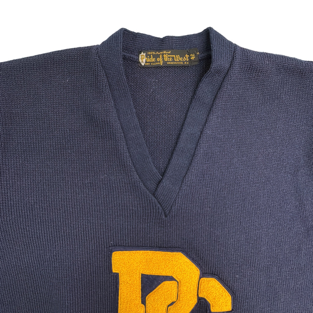 60s Pride of the West Lettered V-Neck Sweater