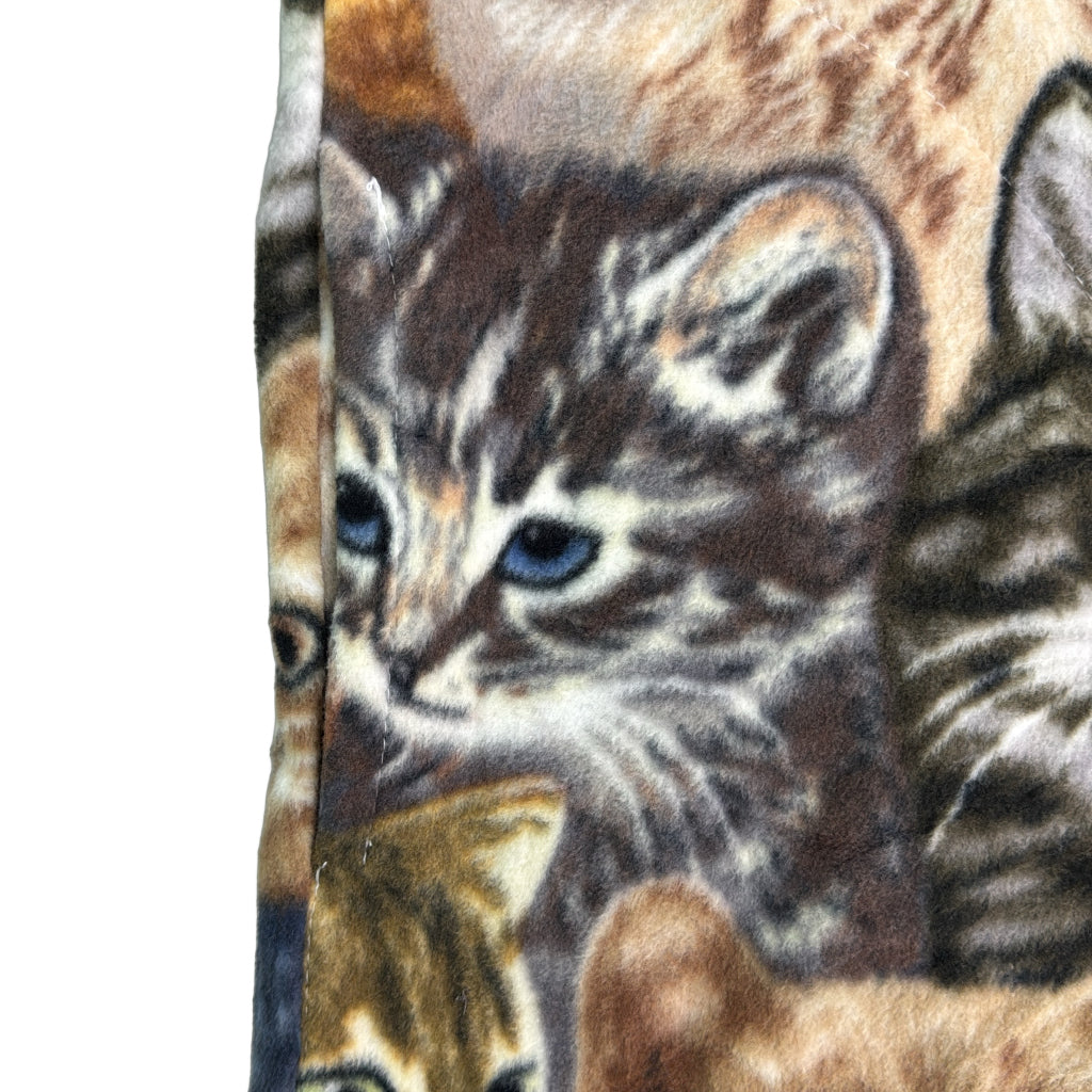 00年代 USA製 フリースジャケット 猫柄 大きいサイズ ブラウン メンズ 3X 中古 古着 Y9129