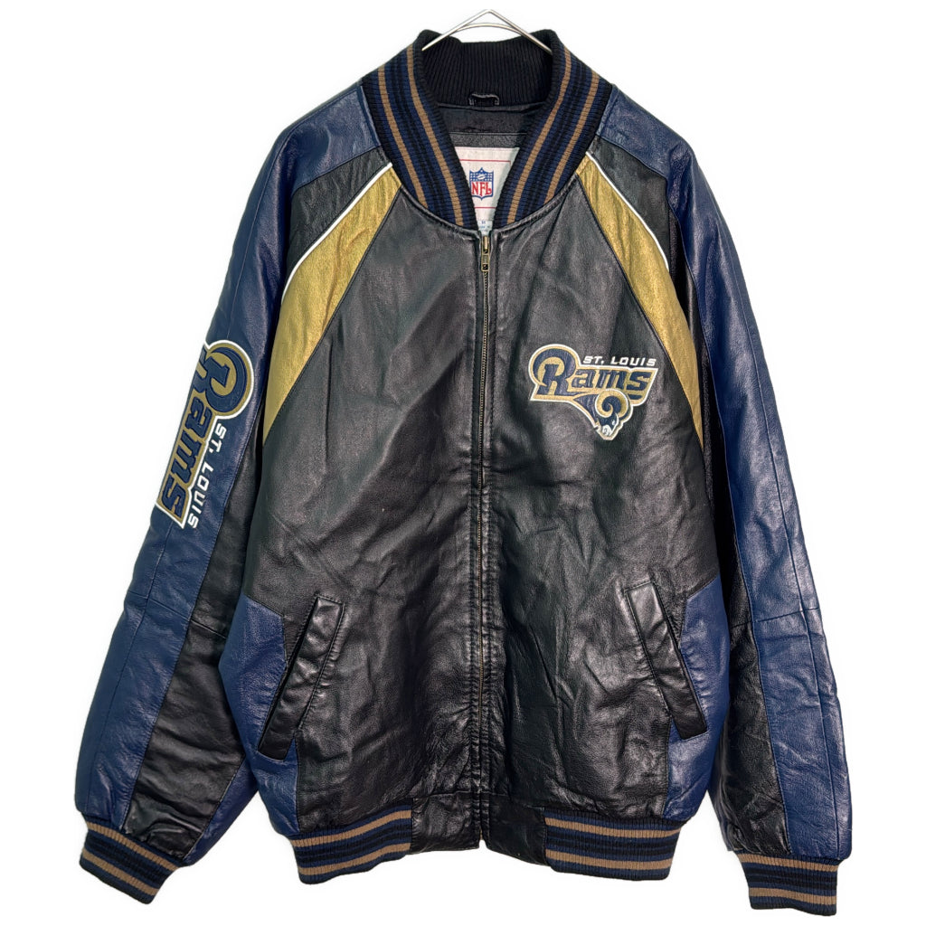 レザージャケット NFL ロサンゼルス・ラムズ プロチーム アメフト ブラック メンズ M 中古 古着 Y9153