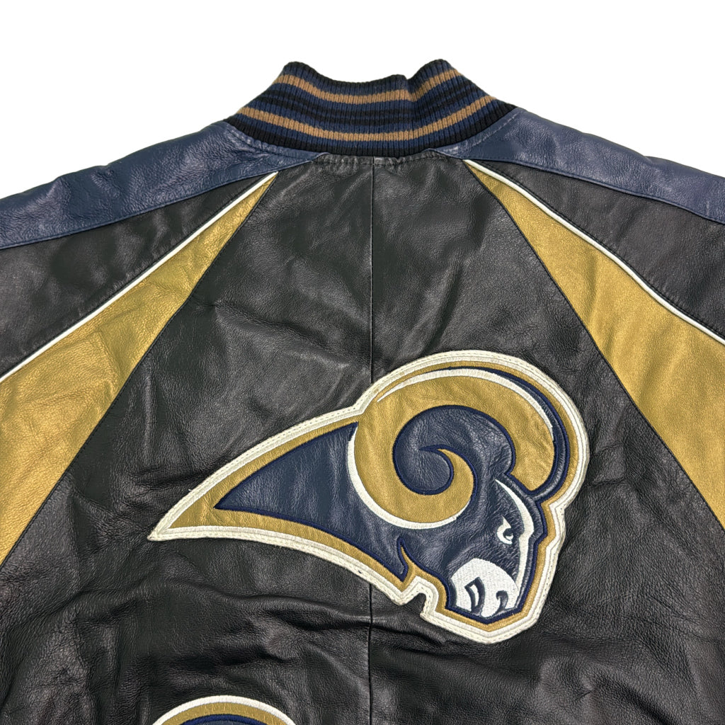 レザージャケット NFL ロサンゼルス・ラムズ プロチーム アメフト ブラック メンズ M 中古 古着 Y9153