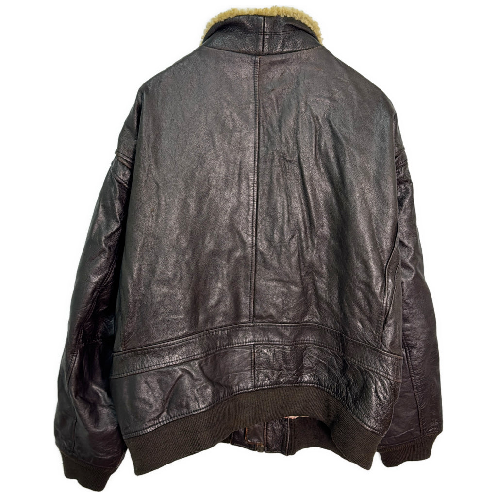 BRONCO MFG. レザージャケット ミリタリー ブラウン メンズ L 中古 古着 Y9160