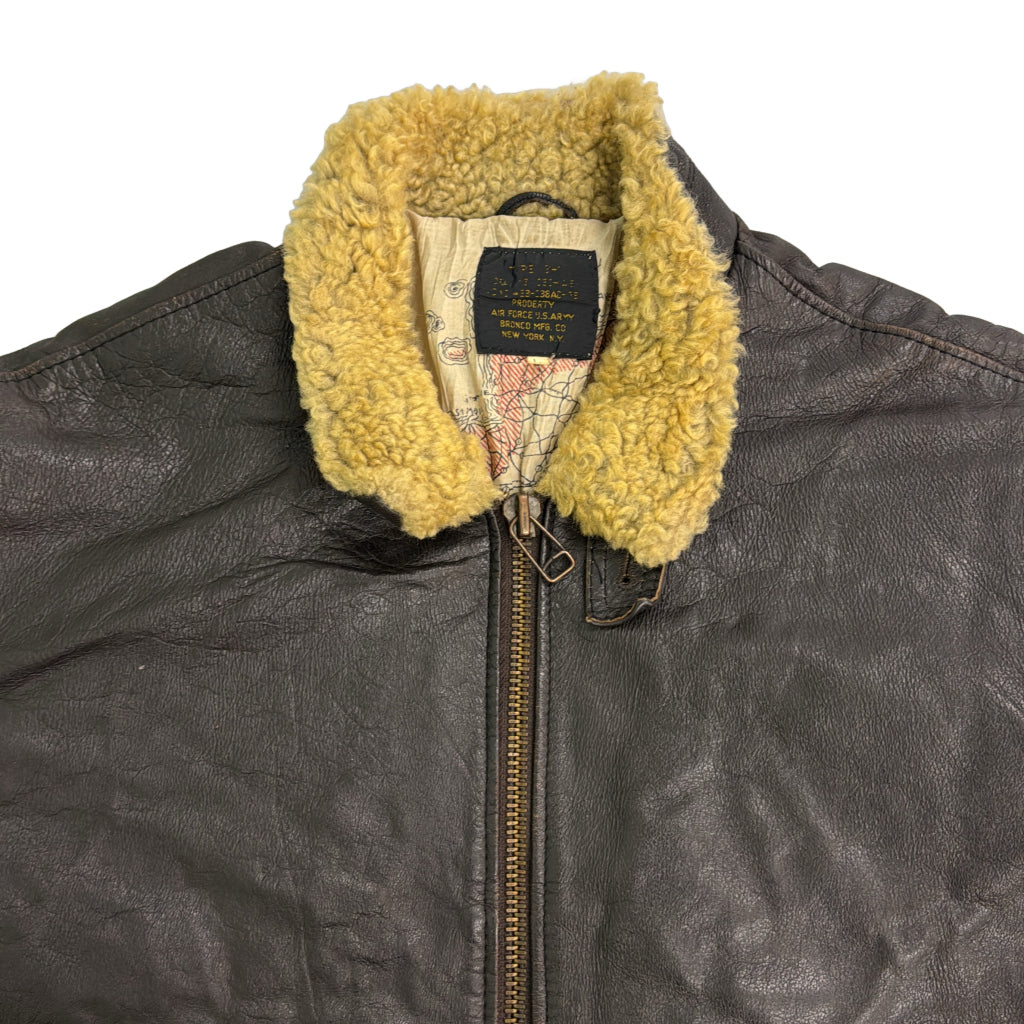 BRONCO MFG. レザージャケット ミリタリー ブラウン メンズ L 中古 古着 Y9160