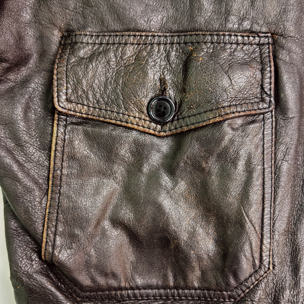 BRONCO MFG. レザージャケット ミリタリー ブラウン メンズ L 中古 古着 Y9160