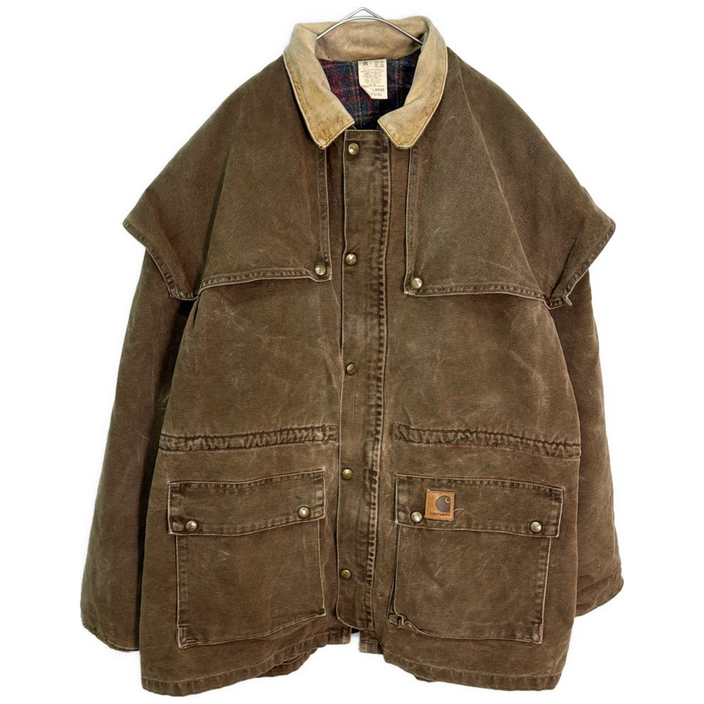90年代 USA製 アンブレラケープ ダックジャケット ワークジャケット 大きいサイズ ブラウン メンズ 2XL 中古 古着 Y9174