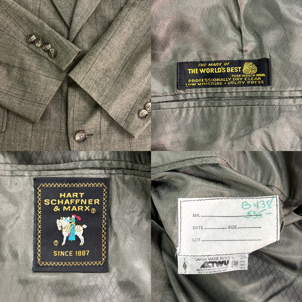 00年代 USA製 HART SCHAFFNER & MARX テーラードジャケット カーキ メンズ 43 R 中古 古着 Y9176