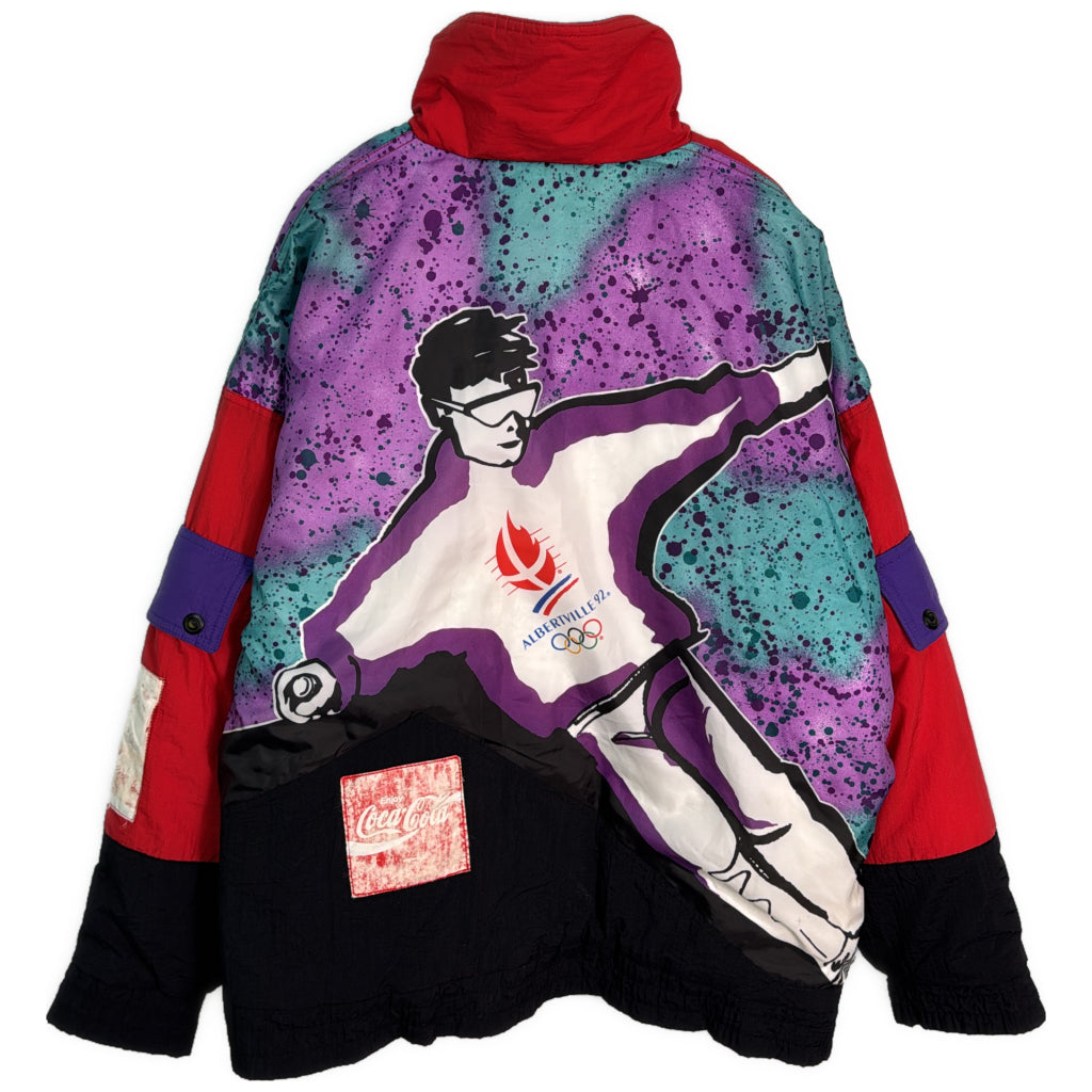 90年代 Coka Cola コカ・コーラ 中綿ジャケット アルベールビルオリンピック 1992 スノースポーツ マルチカラー メンズ L 中古 古着 Y9179