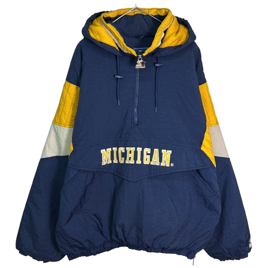 90年代 スタジアムジャケット MICHIGAN ミシガン カレッジ ネイビー メンズ XL 中古 古着 Y9181