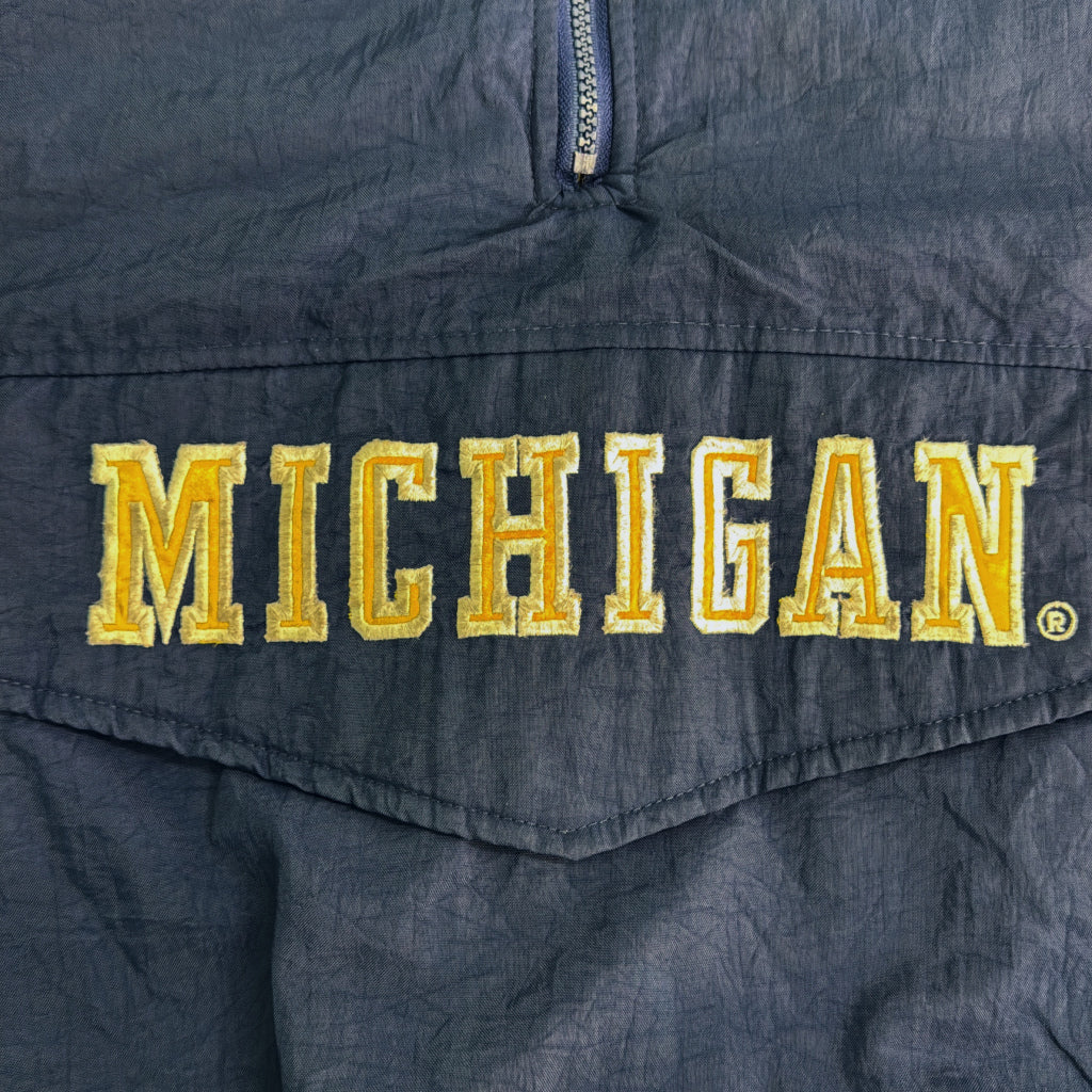90年代 スタジアムジャケット MICHIGAN ミシガン カレッジ ネイビー メンズ XL 中古 古着 Y9181