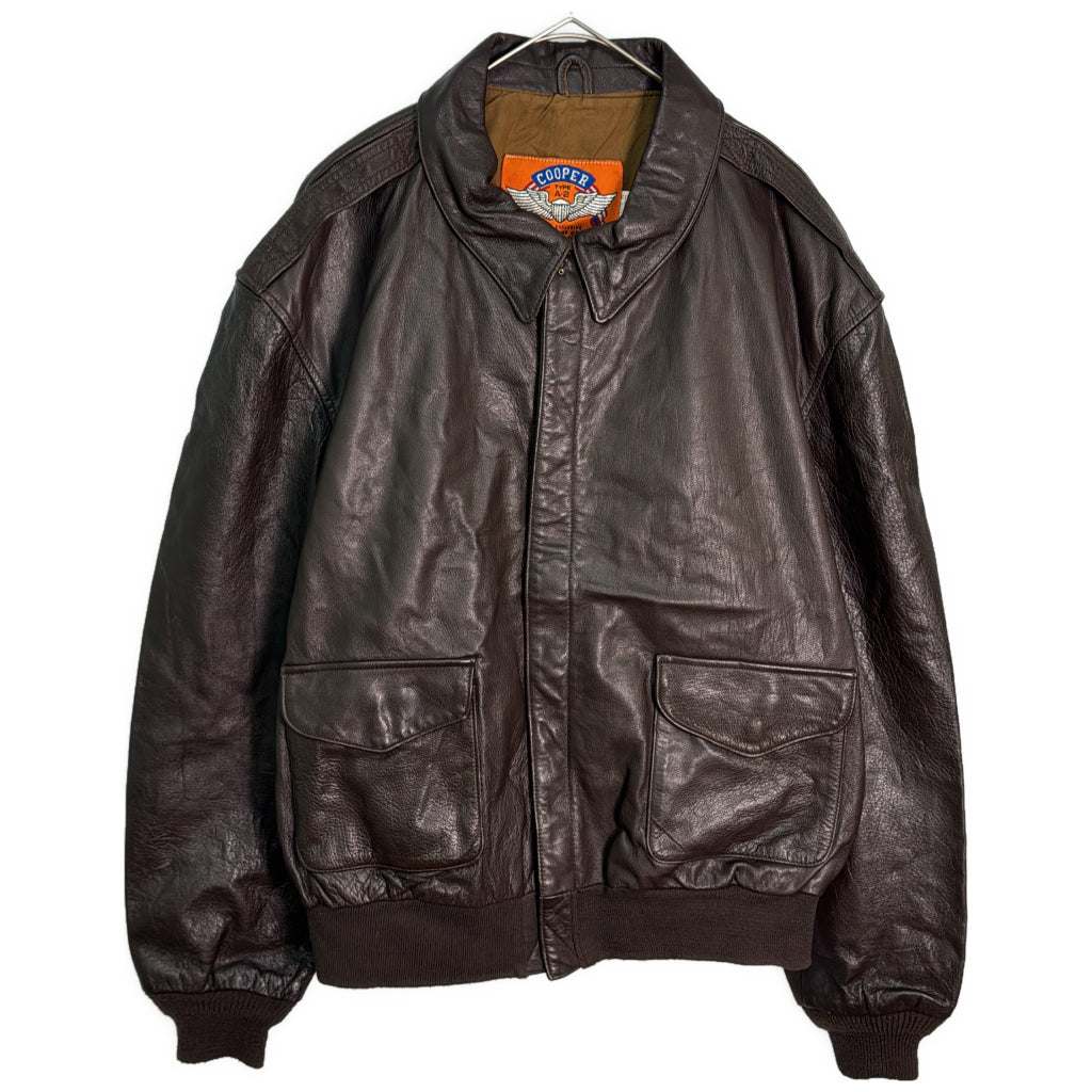 90年代 USA製 レザージャケット ミリタリー ブラウン メンズ 52 L 中古 古着 Y9185
