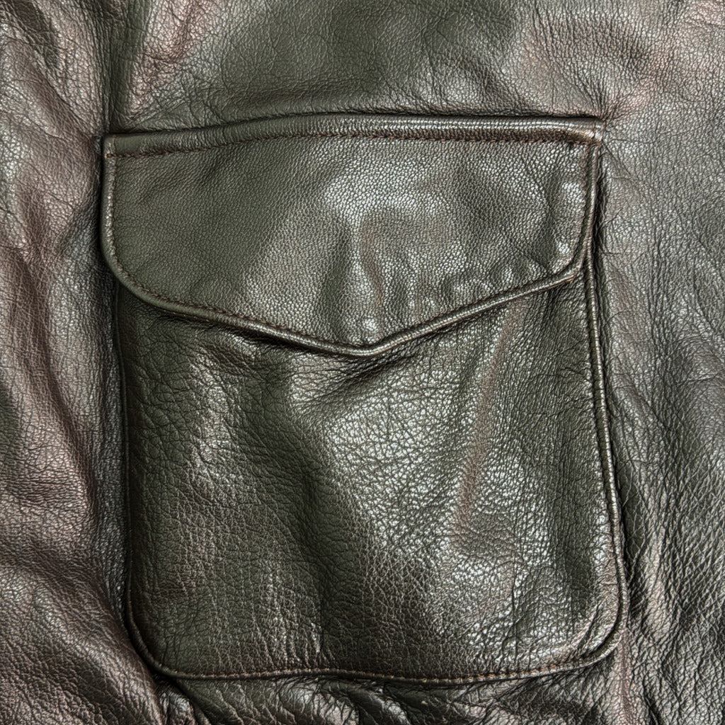 90年代 USA製 レザージャケット ミリタリー ブラウン メンズ 52 L 中古 古着 Y9185