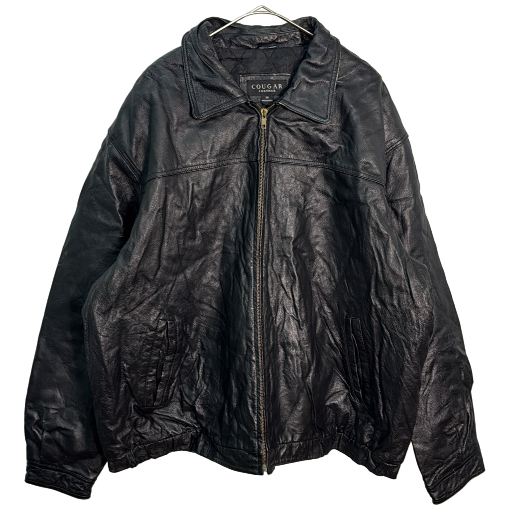 COUGAR LEATHER レザージャケット 大きいサイズ ブラック メンズ 2X 中古 古着 Y9195