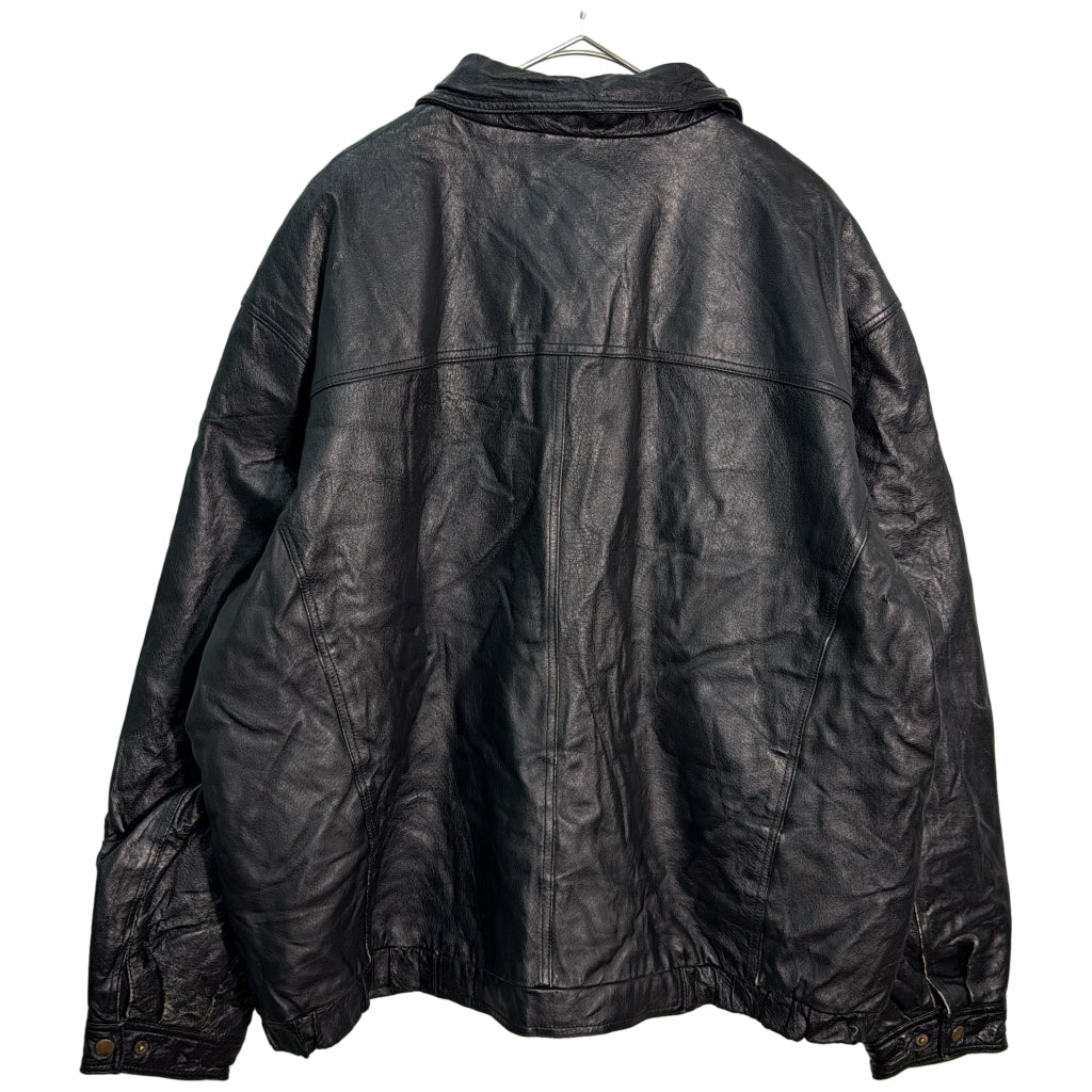 COUGAR LEATHER レザージャケット 大きいサイズ ブラック メンズ 2X 中古 古着 Y9195