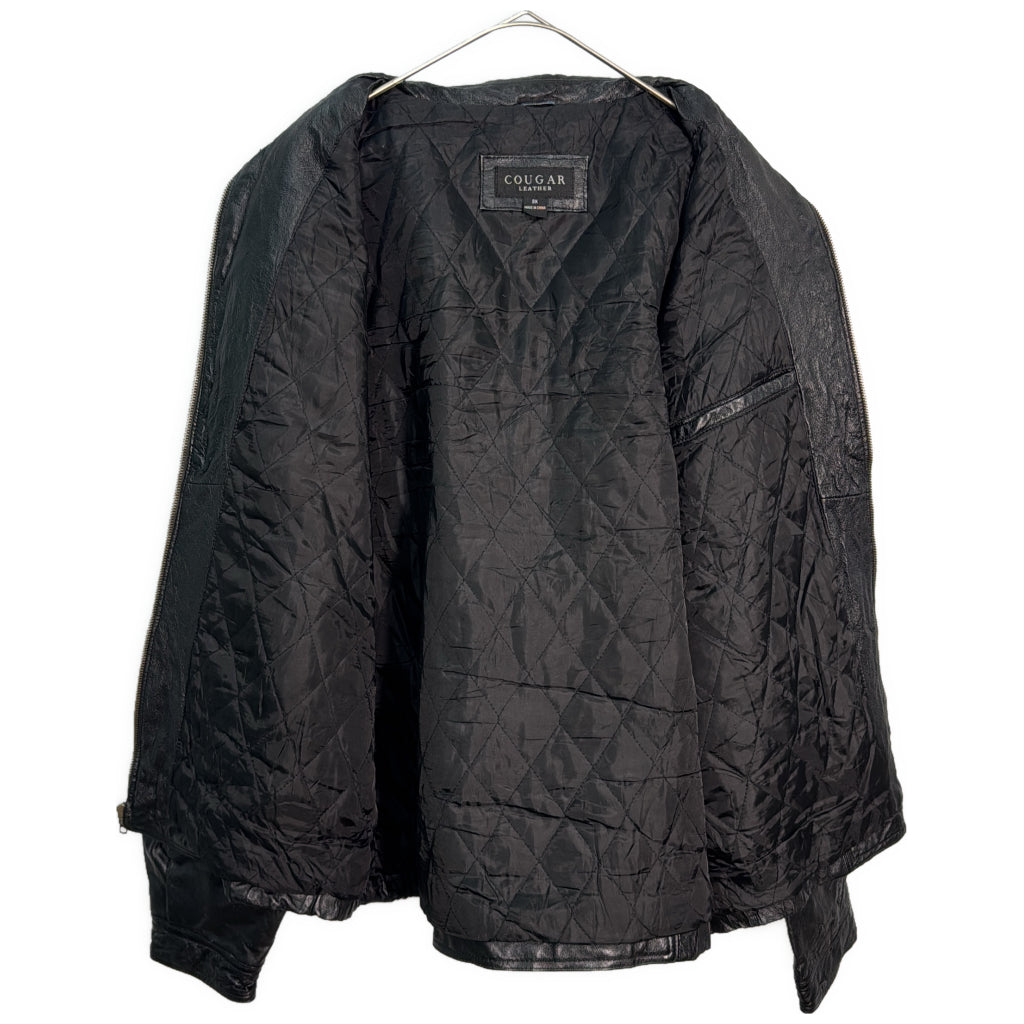 COUGAR LEATHER レザージャケット 大きいサイズ ブラック メンズ 2X 中古 古着 Y9195