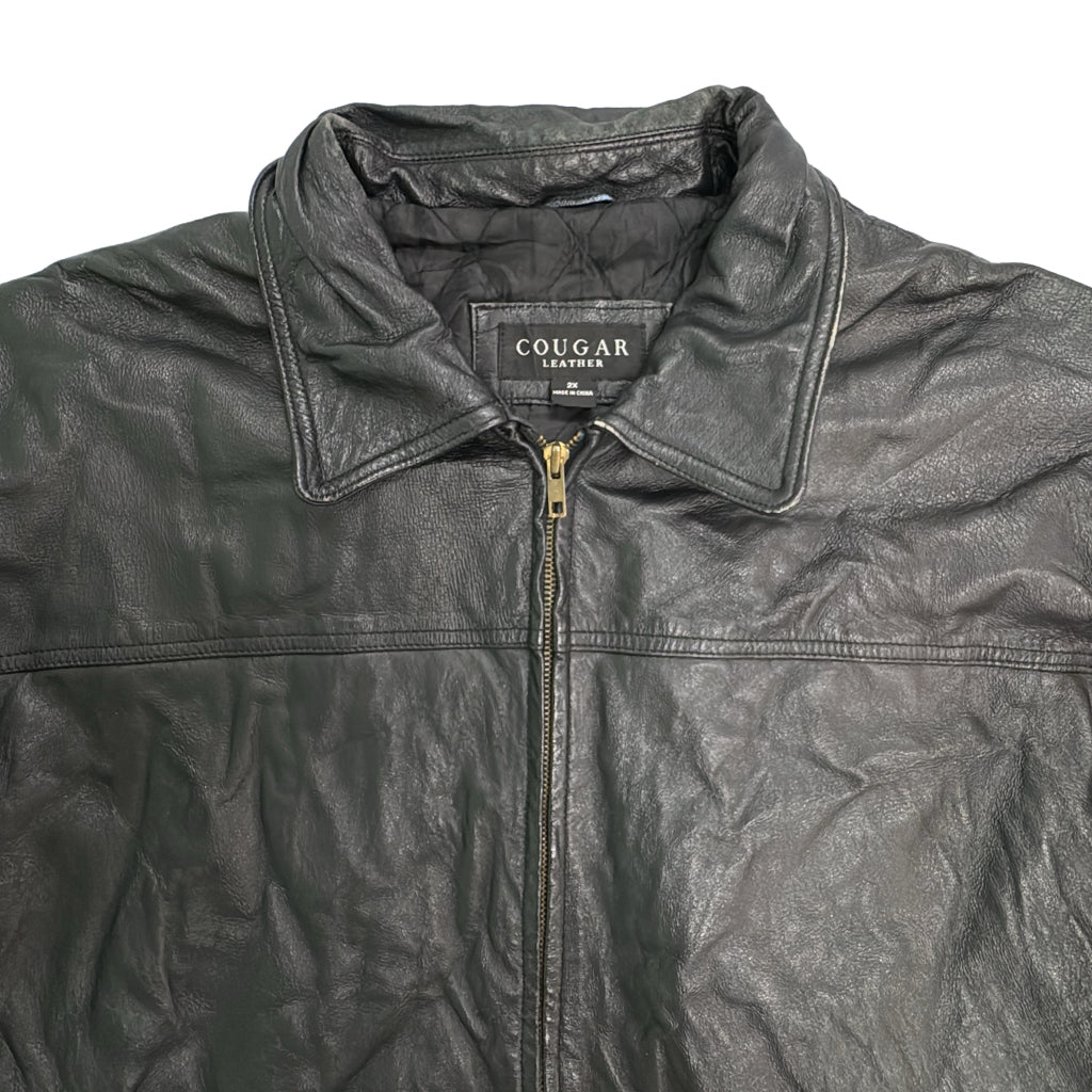 COUGAR LEATHER レザージャケット 大きいサイズ ブラック メンズ 2X 中古 古着 Y9195