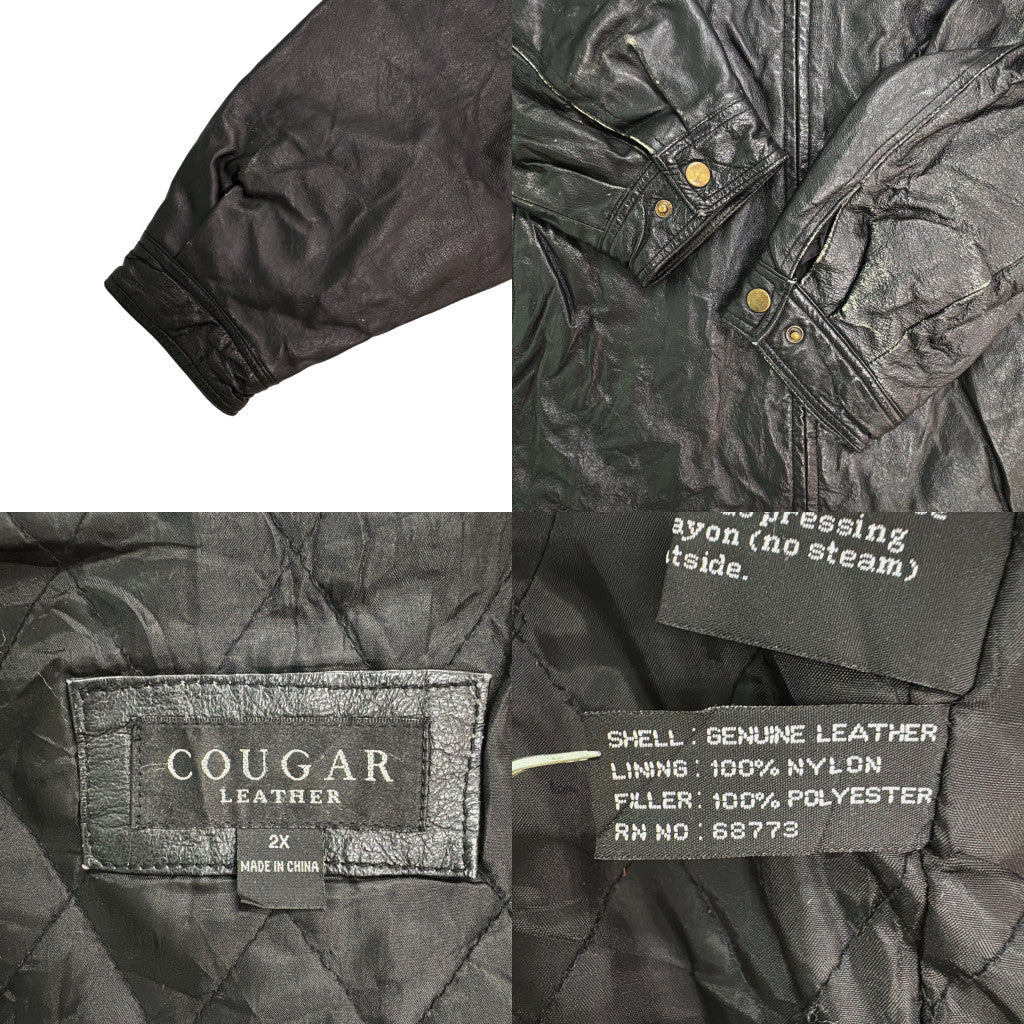 COUGAR LEATHER レザージャケット 大きいサイズ ブラック メンズ 2X 中古 古着 Y9195