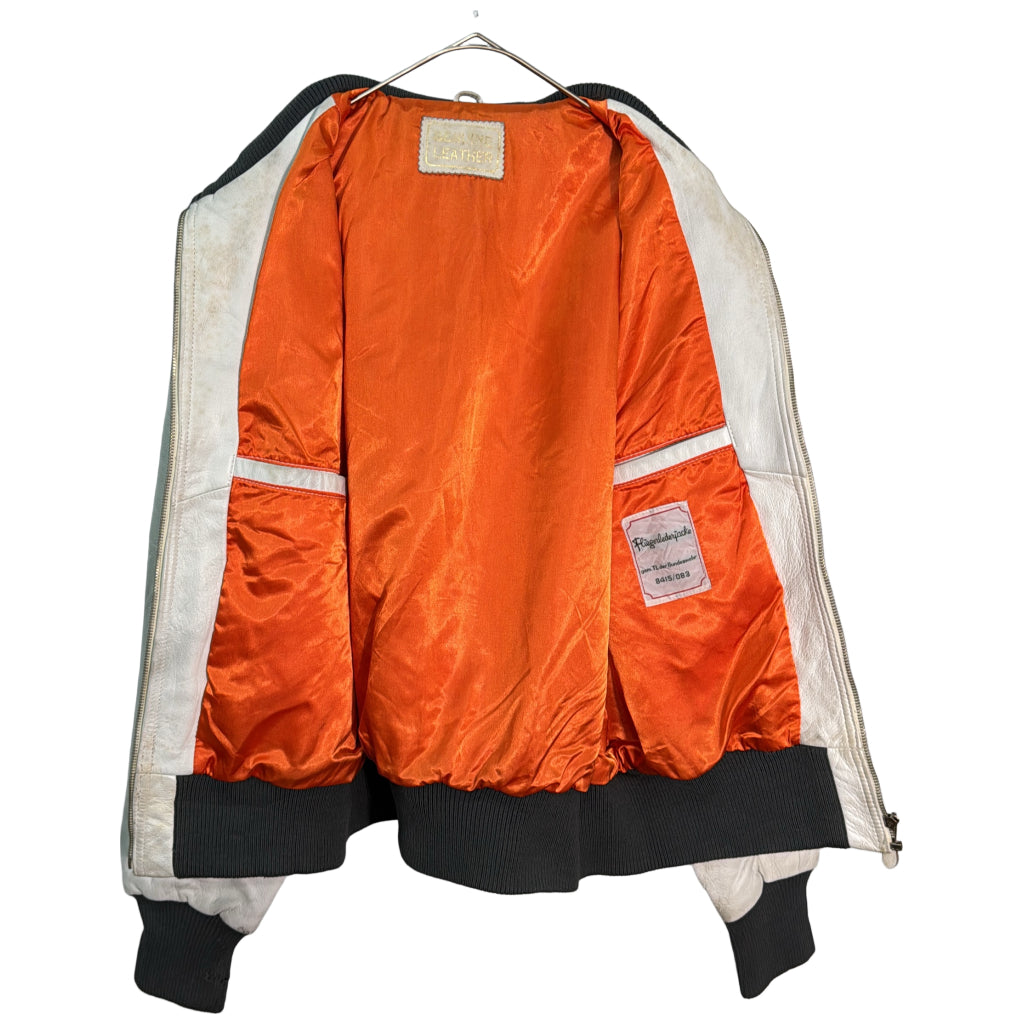 80年代 Flieger Lederjacke レザージャケット ユーロ ミリタリー ホワイト メンズ 56 中古 古着 Y9199