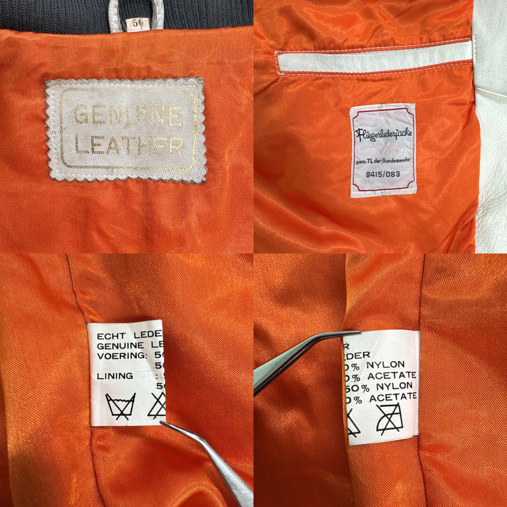 80年代 Flieger Lederjacke レザージャケット ユーロ ミリタリー ホワイト メンズ 56 中古 古着 Y9199