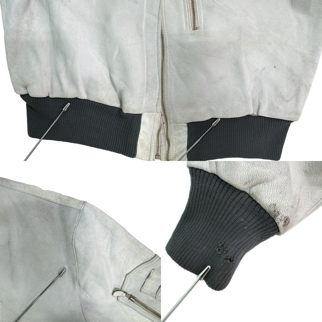 80年代 Flieger Lederjacke レザージャケット ユーロ ミリタリー ホワイト メンズ 56 中古 古着 Y9199