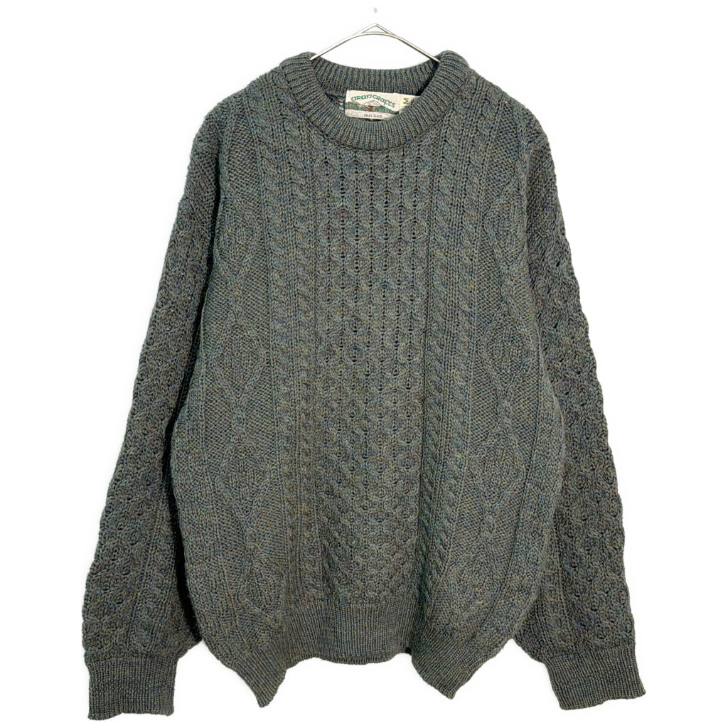 90年代 アイルランド製 Aran Crafts アランクラフト セーター グリーン メンズ M 中古 古着 Y9200
