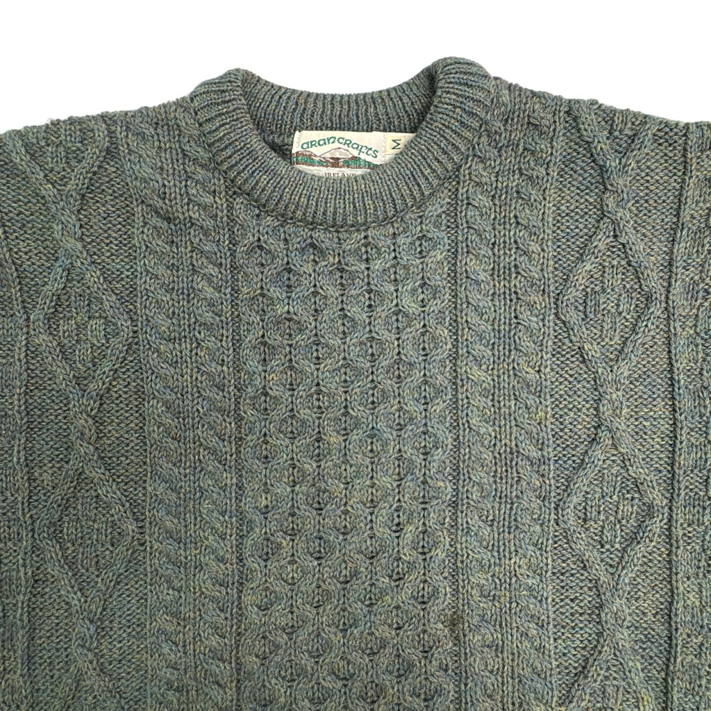 90年代 アイルランド製 Aran Crafts アランクラフト セーター グリーン メンズ M 中古 古着 Y9200