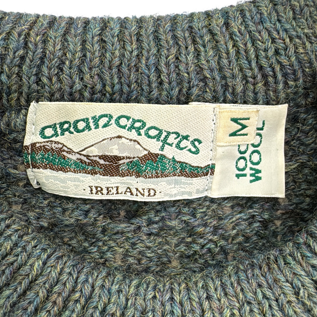 90年代 アイルランド製 Aran Crafts アランクラフト セーター グリーン メンズ M 中古 古着 Y9200