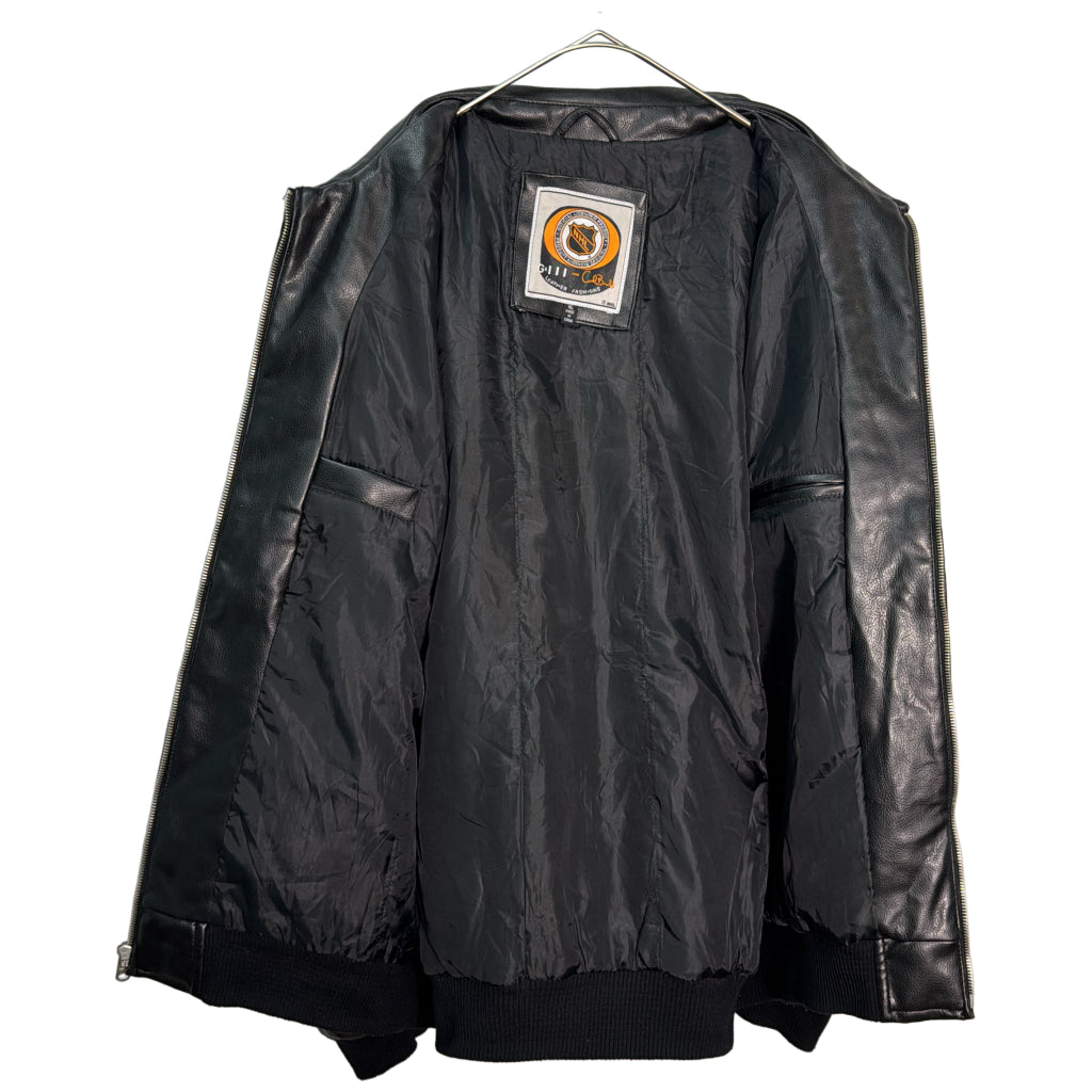 フェイクレザー スタジアムジャケット NHL ニュージャージー・デビルス プロチーム ホッケー ブラック メンズ XL 中古 古着 Y9209