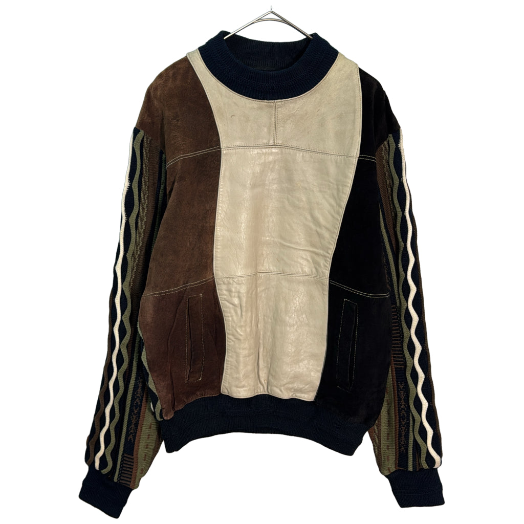 VENETO Leather paneling 3D Knit Sweater